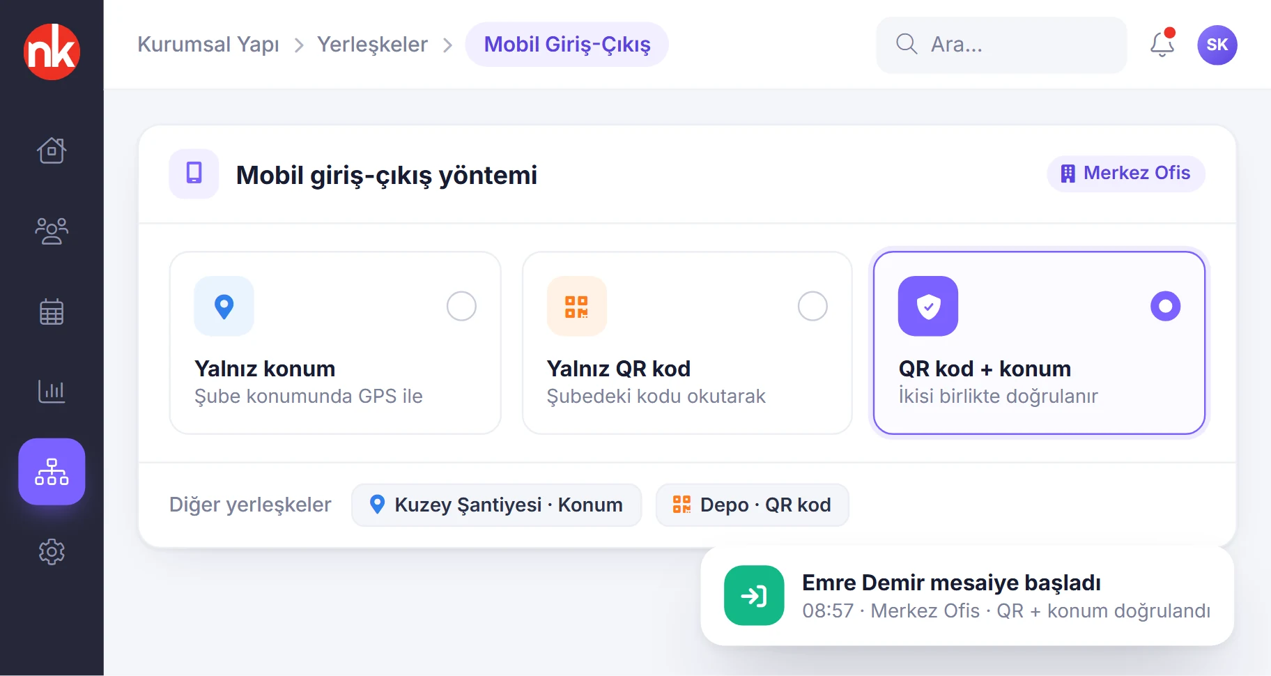Giriş-Çıkış Yönetimi ekranı